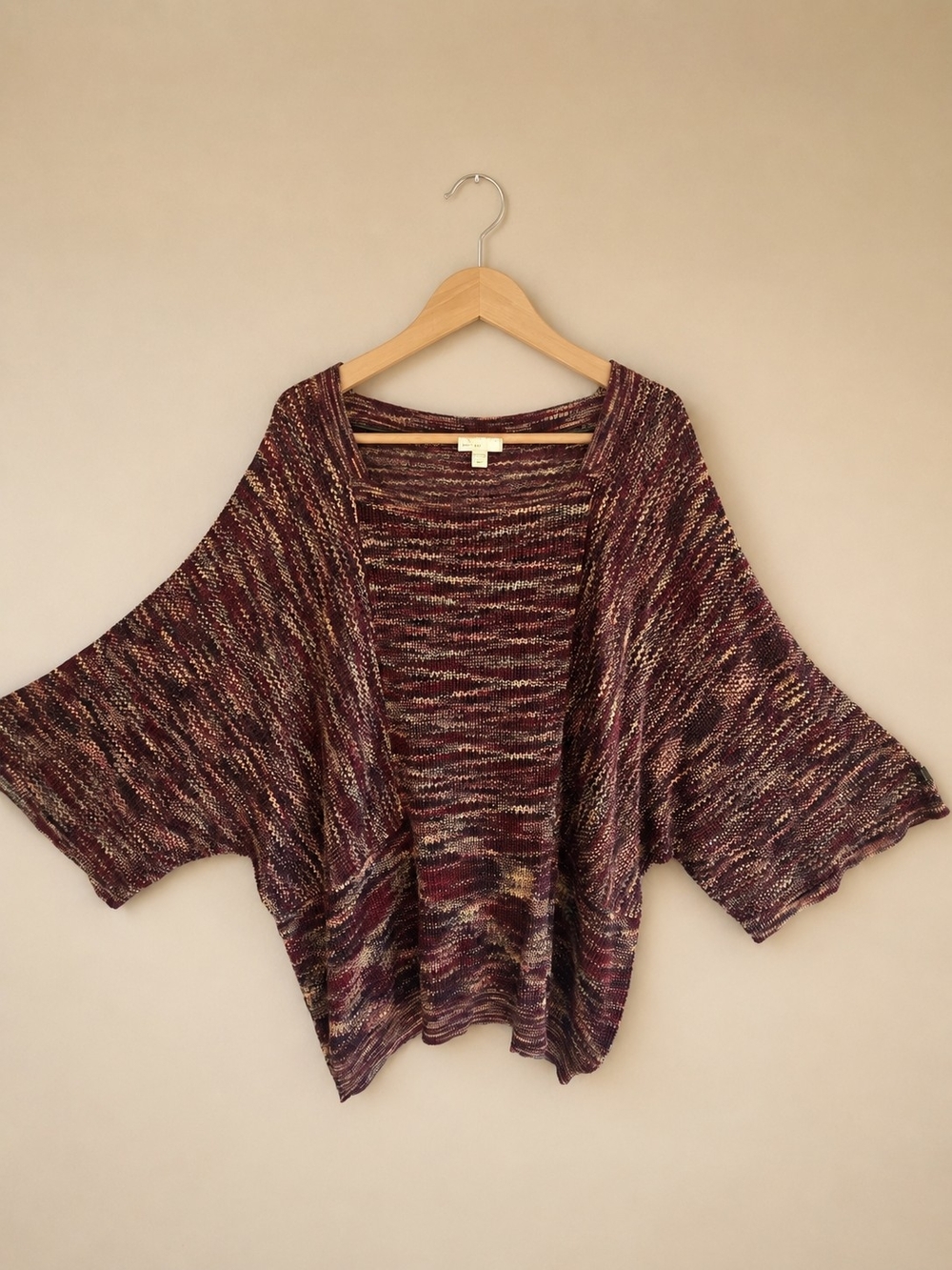 C Est 1946 22/24W Burgundy Marled Open Front Kimono Cardigan Sweater
